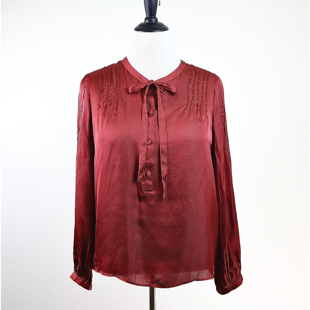 J Crew Size M Featherweight Satin Tie Neck Blouse Clay Tile Orange - Picture 3 of 11